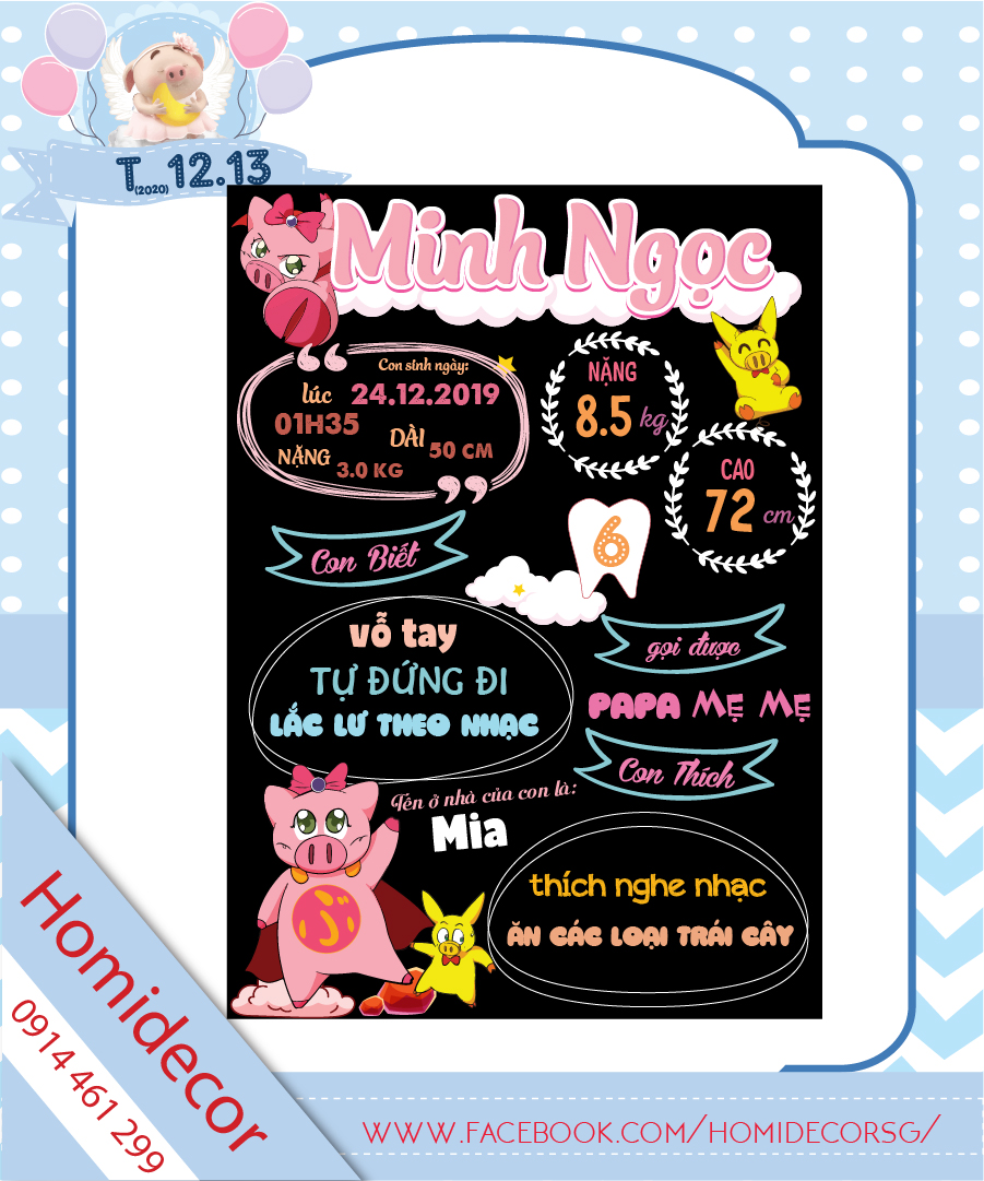Bảng thông tin bảng chalkboard trong sinh nhật bé gái chủ đề Hiệp sĩ lợn
