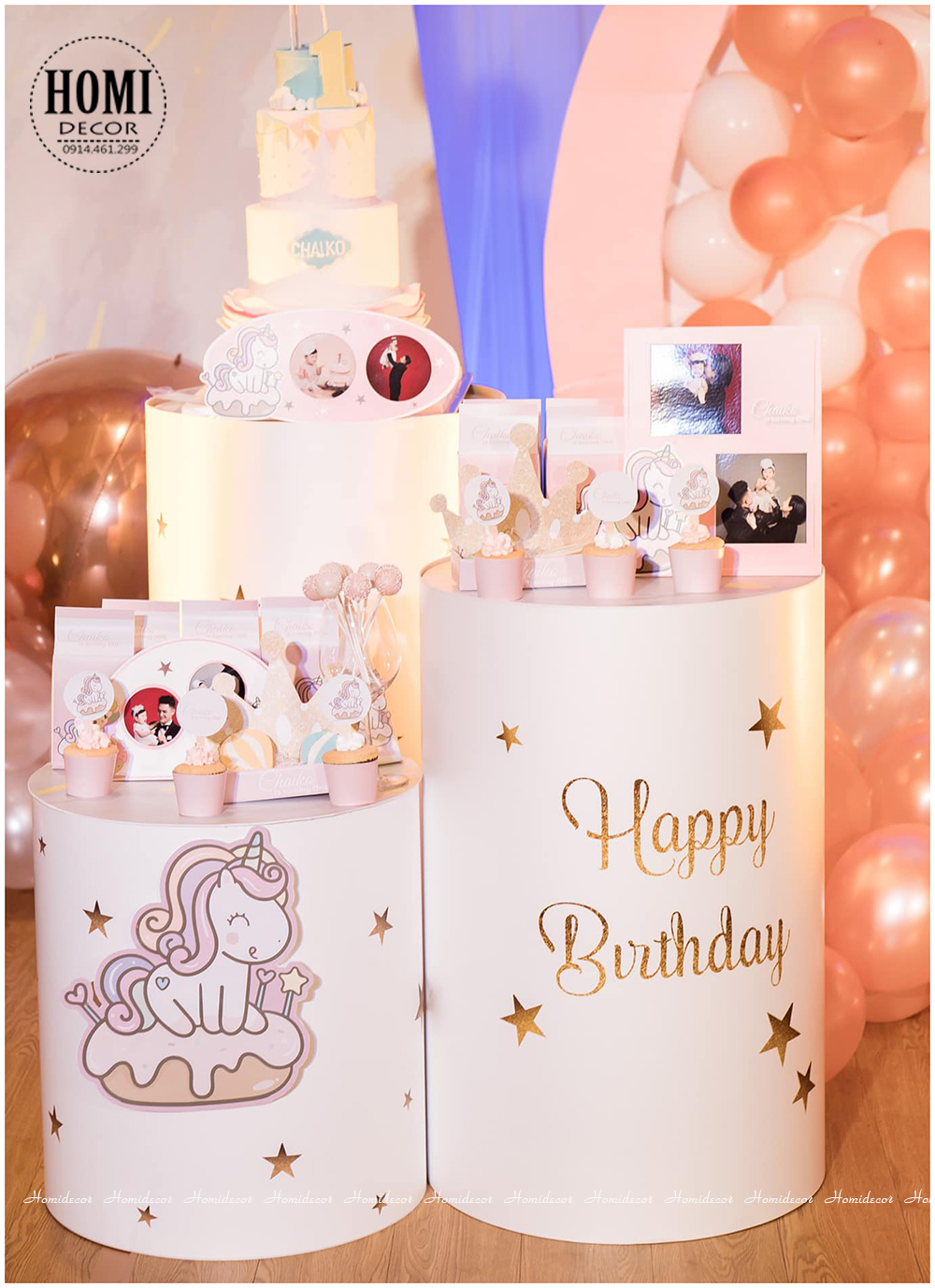 trang trí sinh nhật bé Chaiko chủ đề unicorn