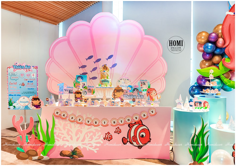 Trang trí sinh nhật cho bé gái chủ đề nàng tiên cá-The Little Mermaid
