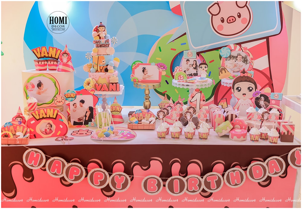 Trang trí sinh nhật bé gái chủ đề kem bánh kẹo - Candy