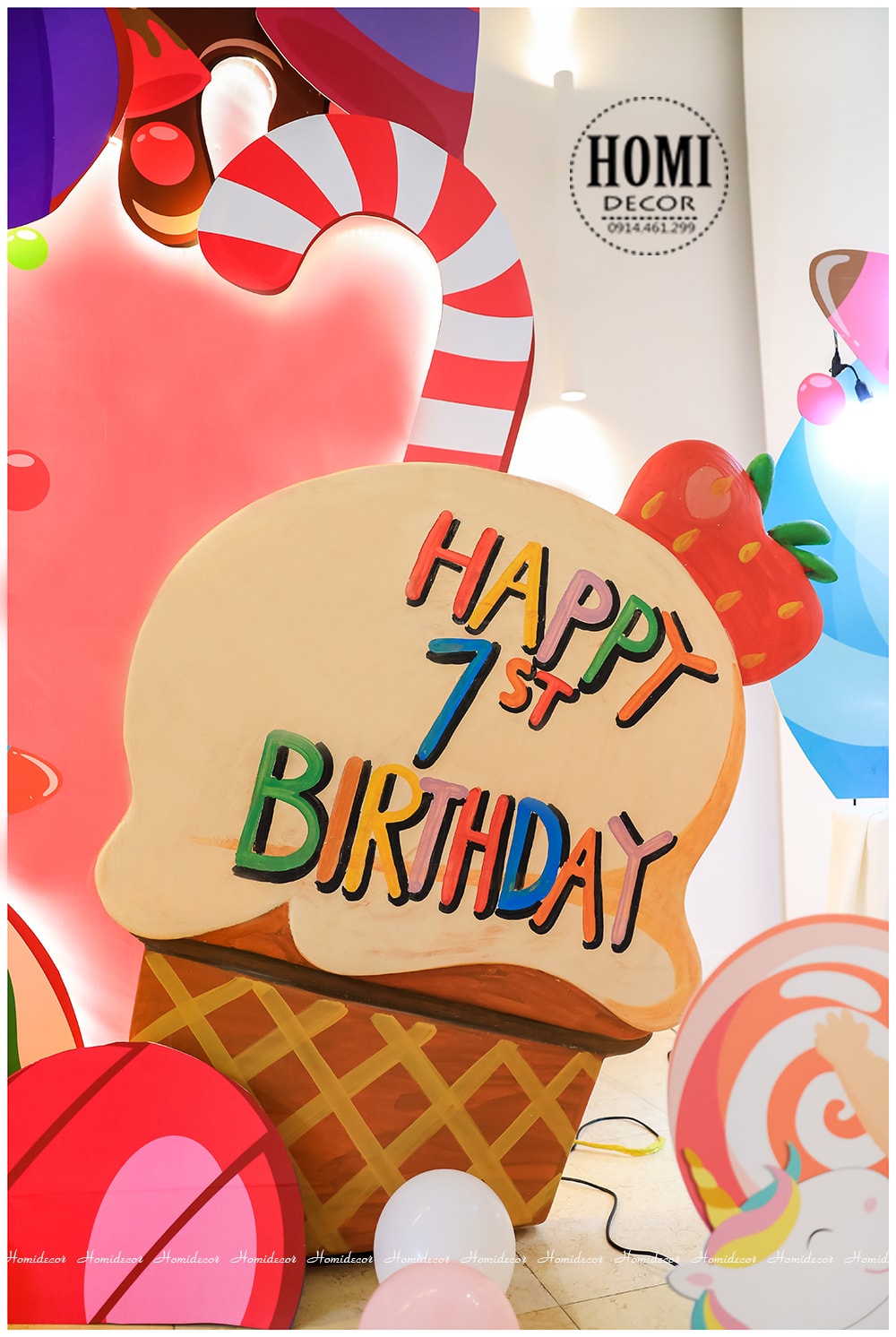 Trang trí sinh nhật bé gái chủ đề kem bánh kẹo - Candy