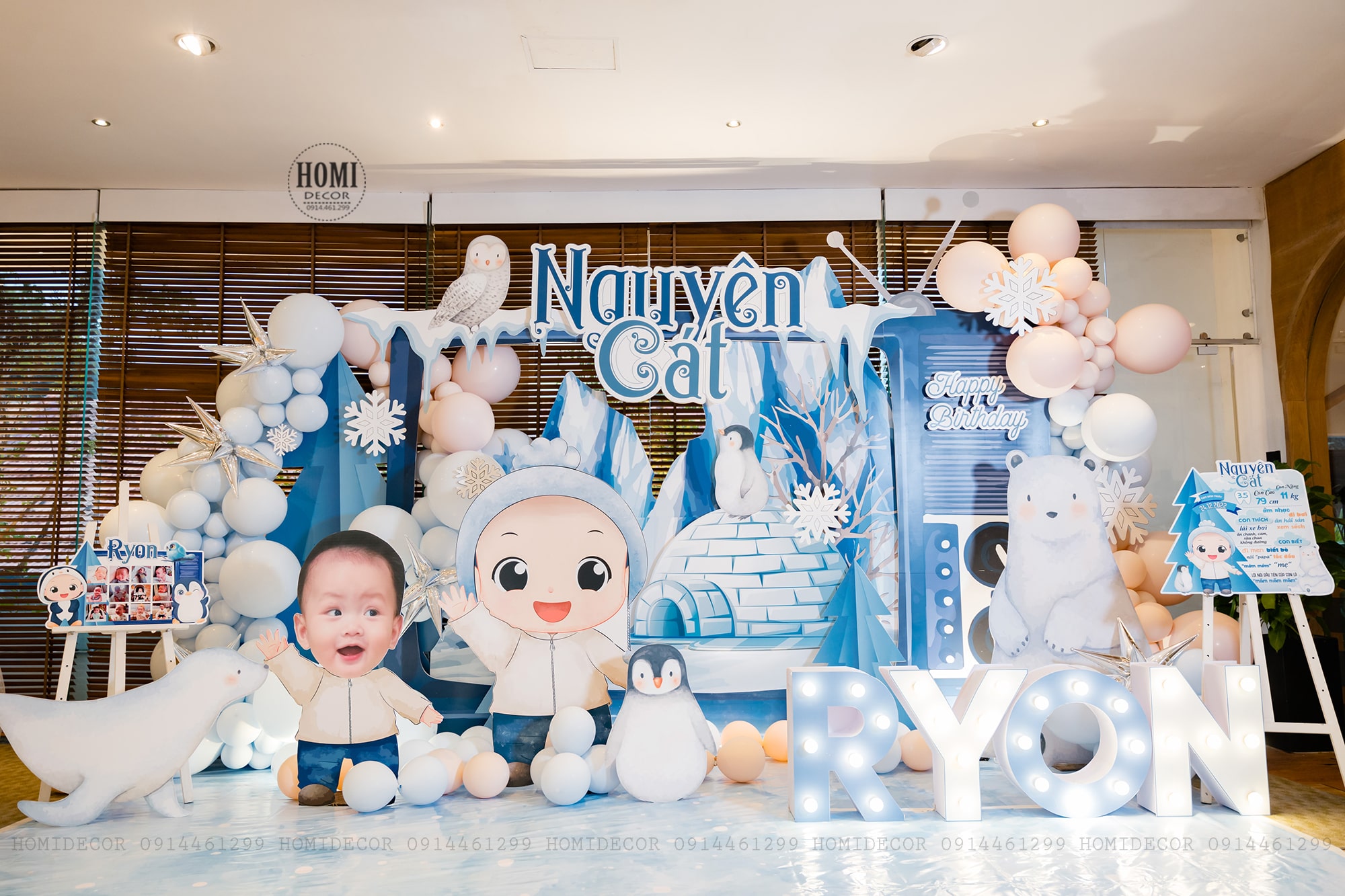 Trang trí sinh nhật bé trai chủ đề gấu bắc cực tại nhà hàng White Palace Hoàng Văn Thụ