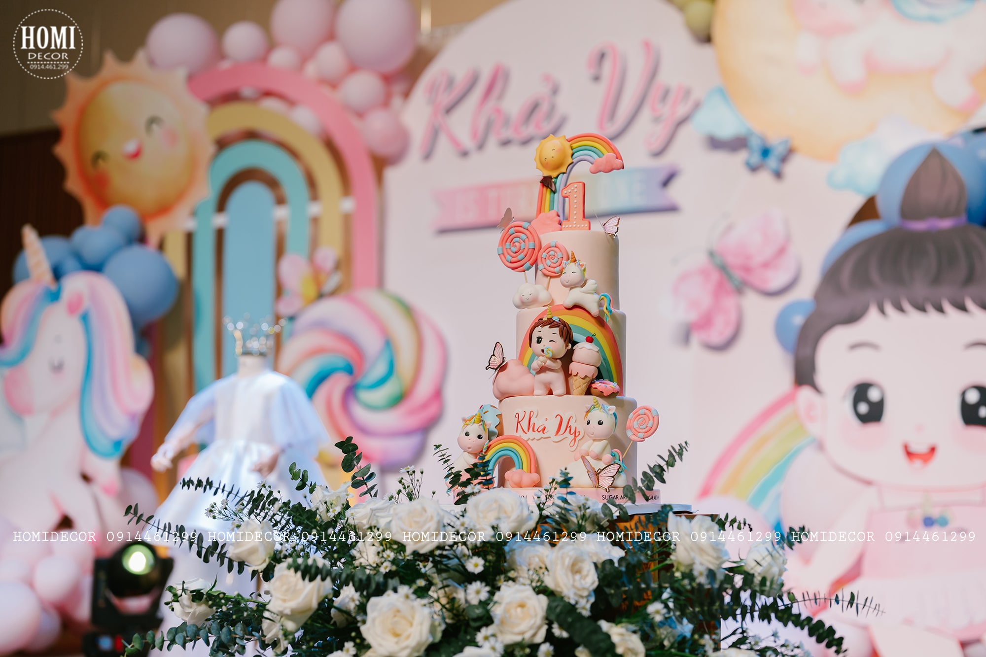 Trang trí sinh nhật bé gái chủ đề unicorn