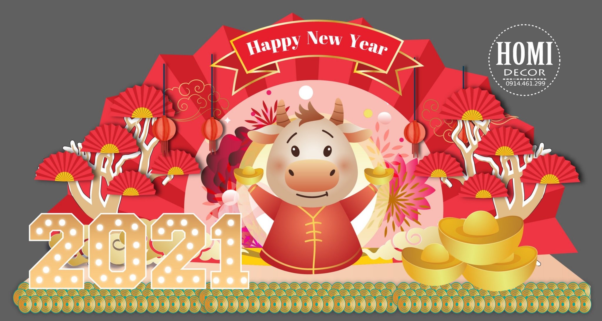 Trang trí tết Tân sửu cho văn phòng, công ty - Year end Party